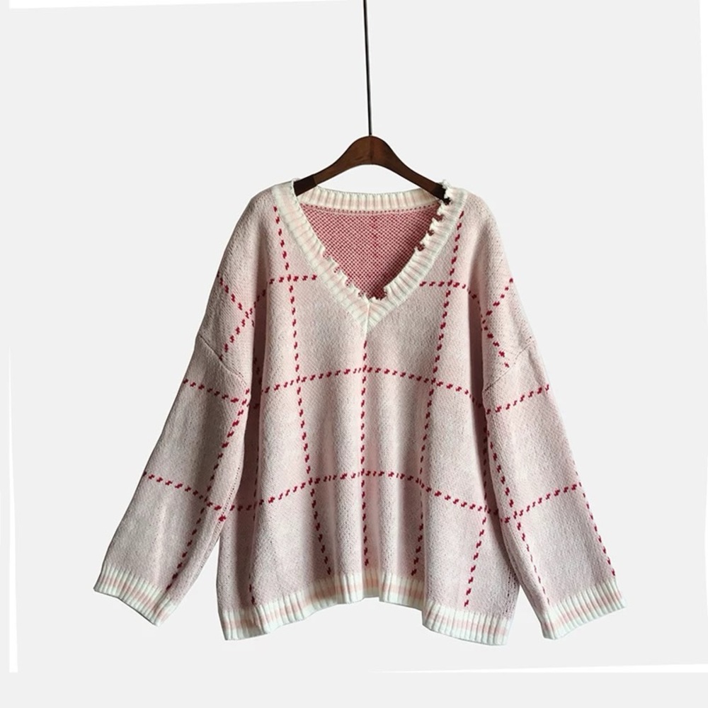 Soft Pink Oversized V-Neck Sweater